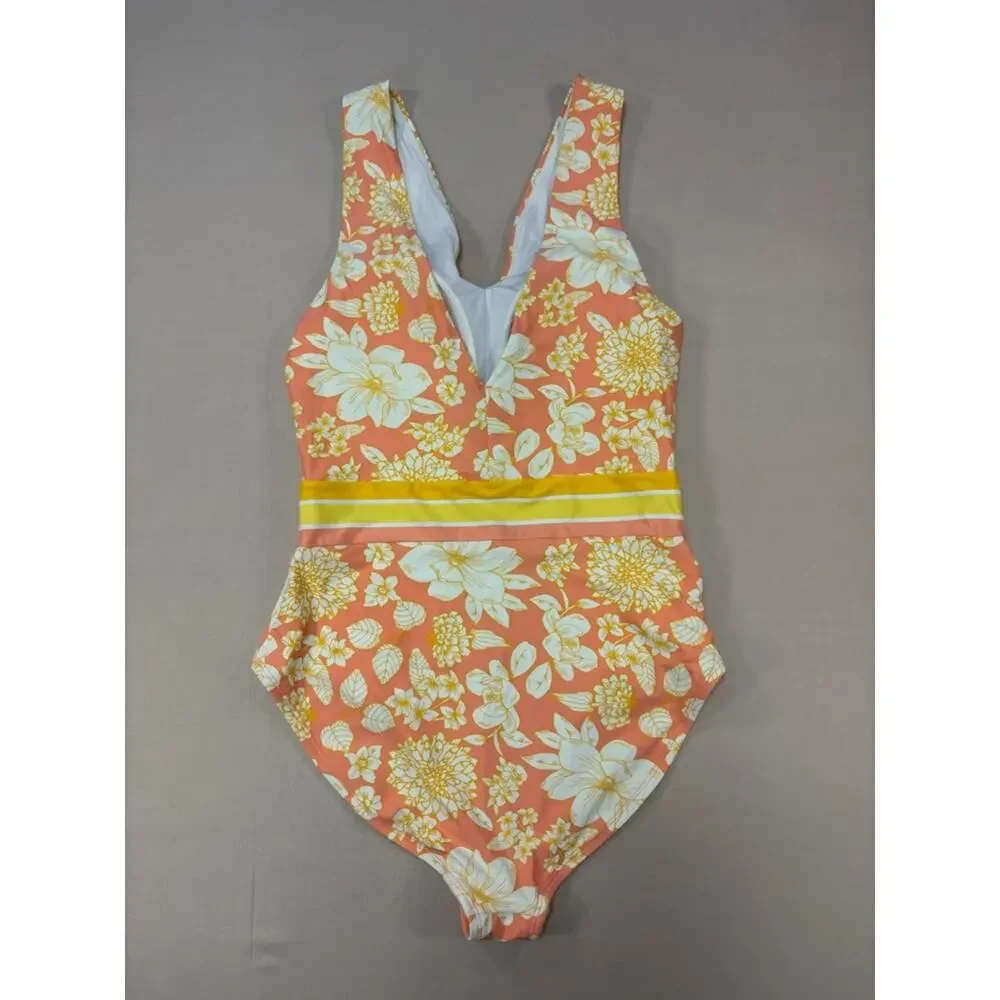 Matilda Jane Women’s Coral Floral One-Piece Swimsuit Size Medium